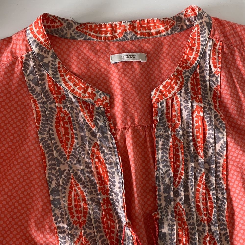 J. Crew - Neon Papaya Coral Dot Tassel Tie Tunic - Picture 6 of 6